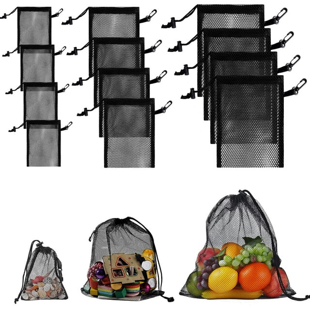 Bolsa de Malla con Cordón iMucci Negra 12 Piezas con Clips de Nylon