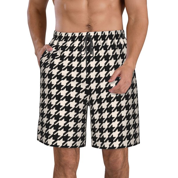 Balery Black and white houndstooth Traje de Baño Estilo Hawaiano para Hombre, Shorts de Secado Rápido con Bolsillos-Large