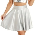thumbnail image 2 of iixpin Women Shiny Metallic Skater Flared Skirts Holographic High Waist Pleated Skirts Dancewear Silver B M, 2 of 7