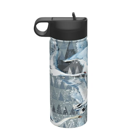 

18 Oz Insulated Sports Bottle Outdoor Sports Gym Handheld Portable Casual Stainless Steel Water Bottle Straw With Lid Swan Bird Wildlife