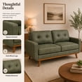 thumbnail image 3 of SESSLIFE 65" Loveseat Sofa, Mid Century Modern 2 Seater Loveseat Couch with Foil Fabric, Small Couch with Solid Wood Legs for Living Room, Bedroom, Apartment, Green, 3 of 8