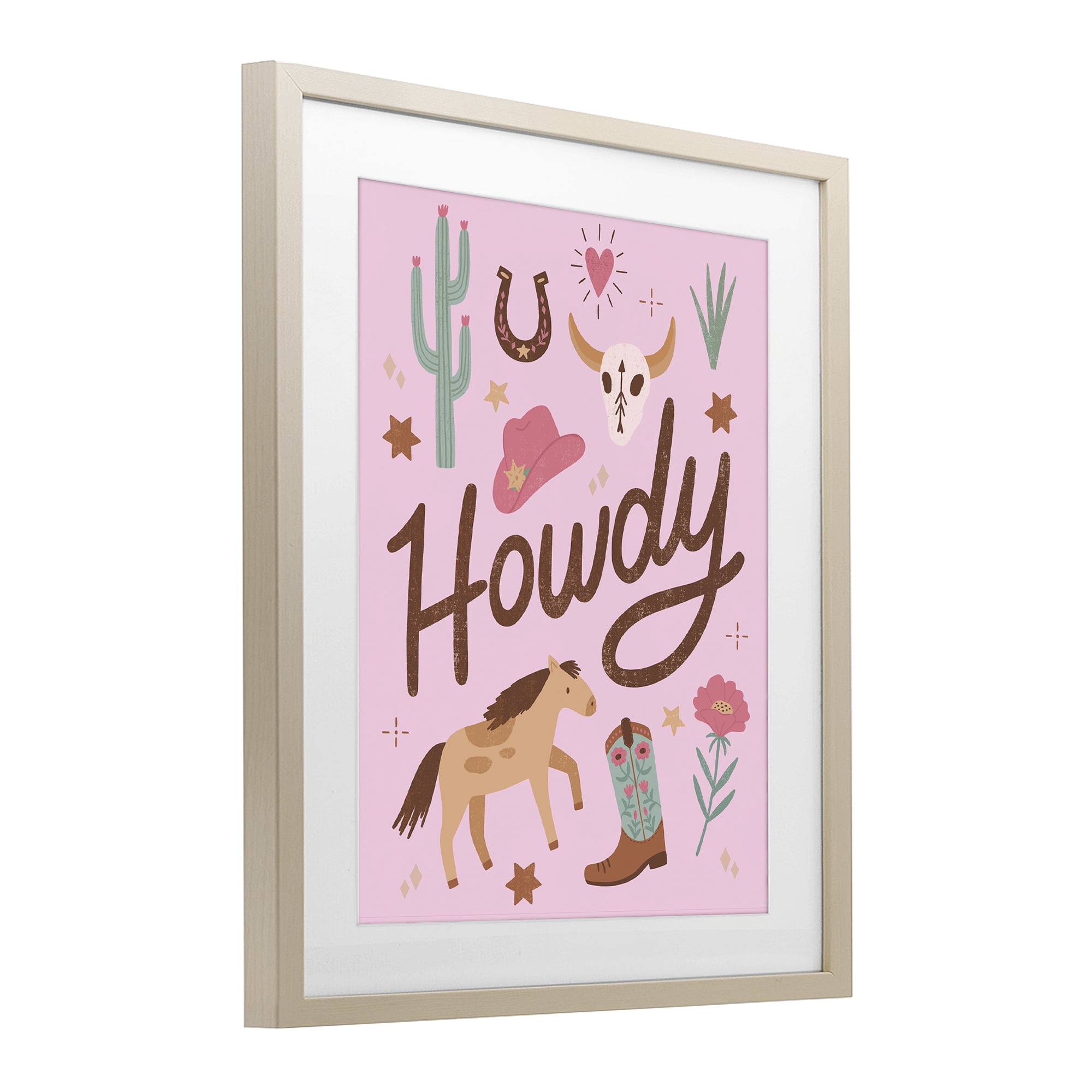 Stupell Industries Western Boho Girl Howdy Birch Framed Print Under Glass, design by Nina Seven