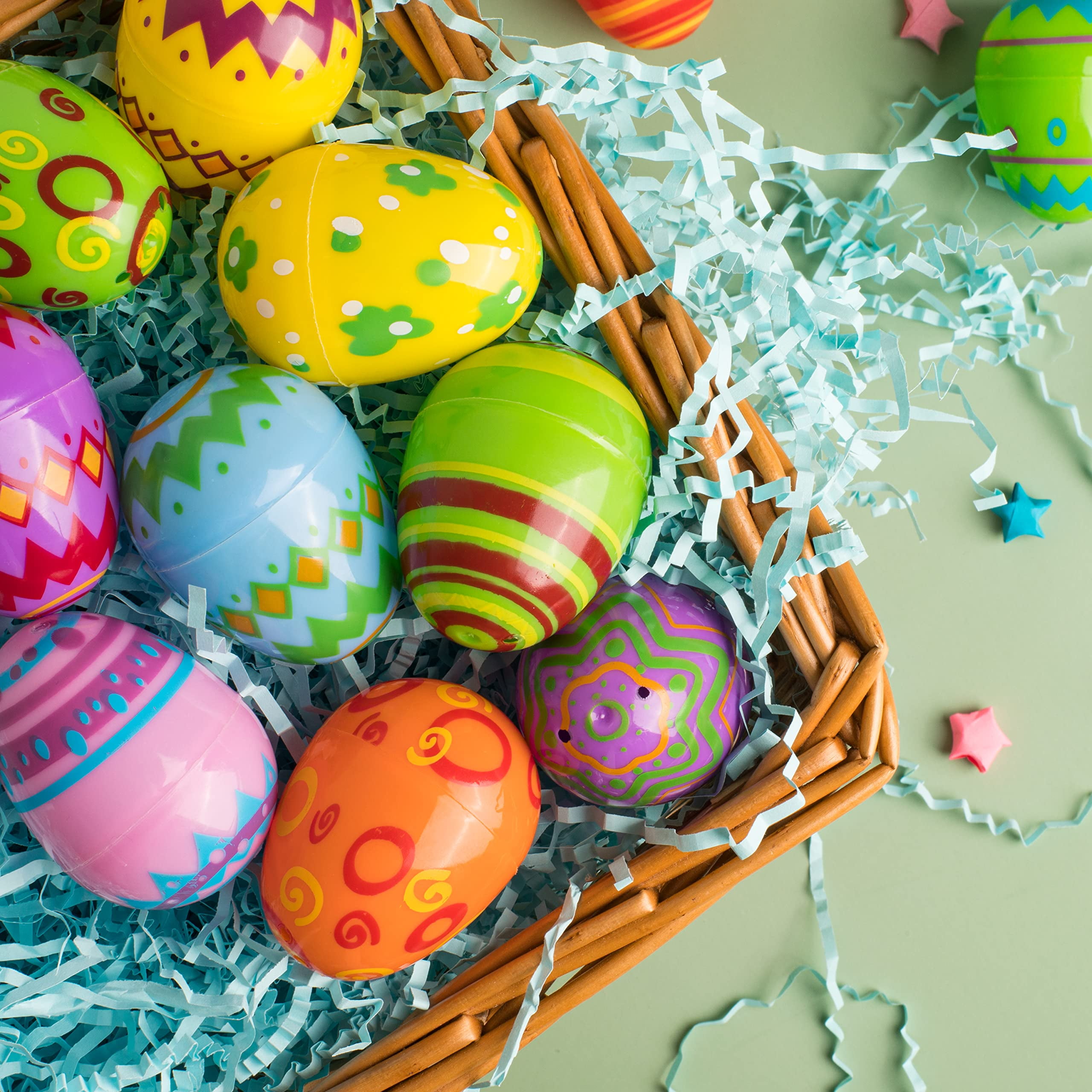 Joyfy 24 Pcs 2.3" Printed Easter Eggs, Empty Easter Eggs Fillable, Colorful Plastic Eggs Bulks for Easter Hunt, Party Favor, Basket Stuffers Filler, Classroom Prize Supplies