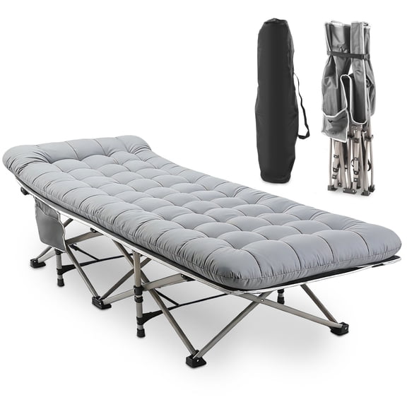 Camping Cot for Adults, Heavy-Duty Portable Cot Bed with Mattress, Foldable Padded Sleeping Cots for Camping Travel Tent Day Bed Outdoor & Home Guest, Max Load 300 LBS, 75x28x14”