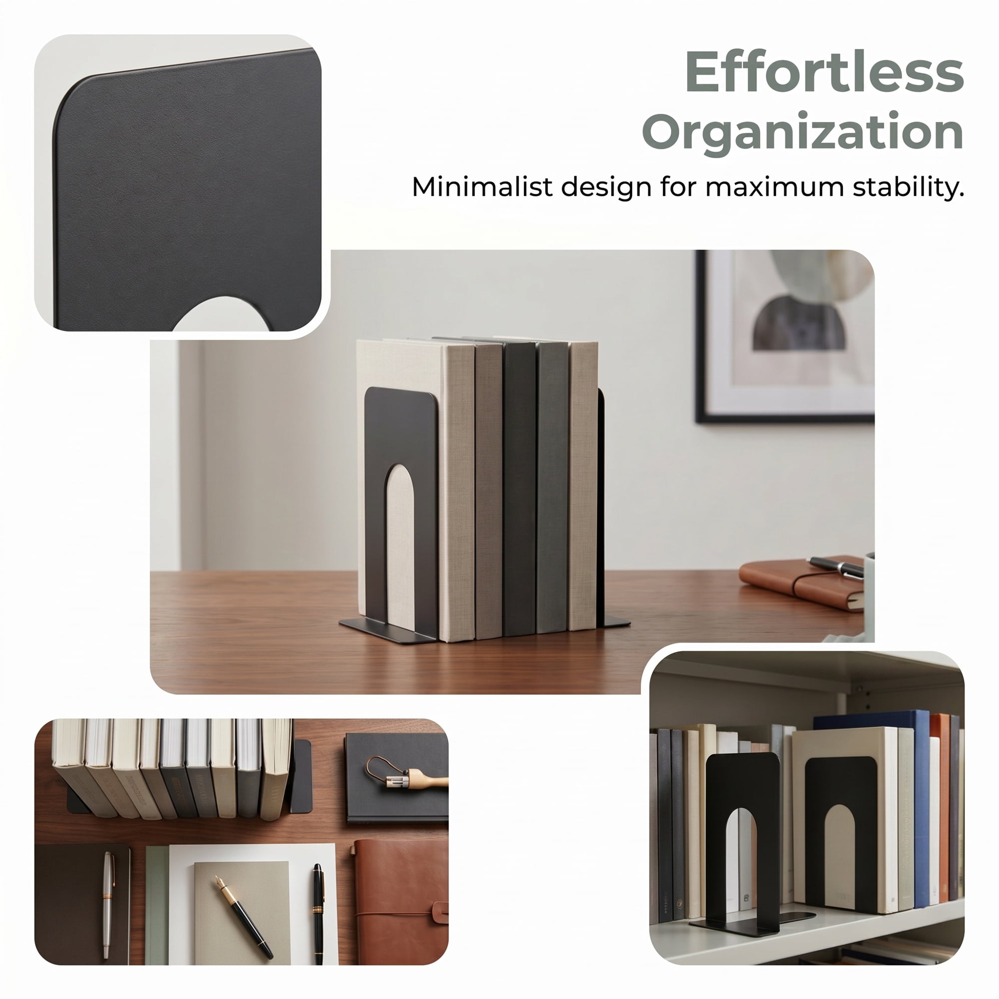 Unique Bargains Metal Bookends for Shelves Holder for Office Black 6.5"L x 5.4"W x 8.3"H