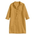 thumbnail image 5 of FDGIU Women's Collared Half Button 3/4 Sleeve Shirt Midi Dress, Casual Summer Loose Tunic Mid Dress with Pockets, 5 of 6