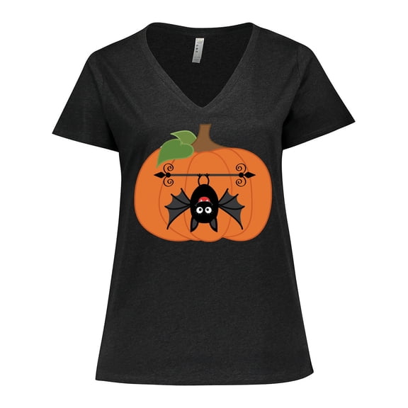 Inktastic Halloween Pumpkin Funny Bat Women's Plus Size V-Neck T-Shirt