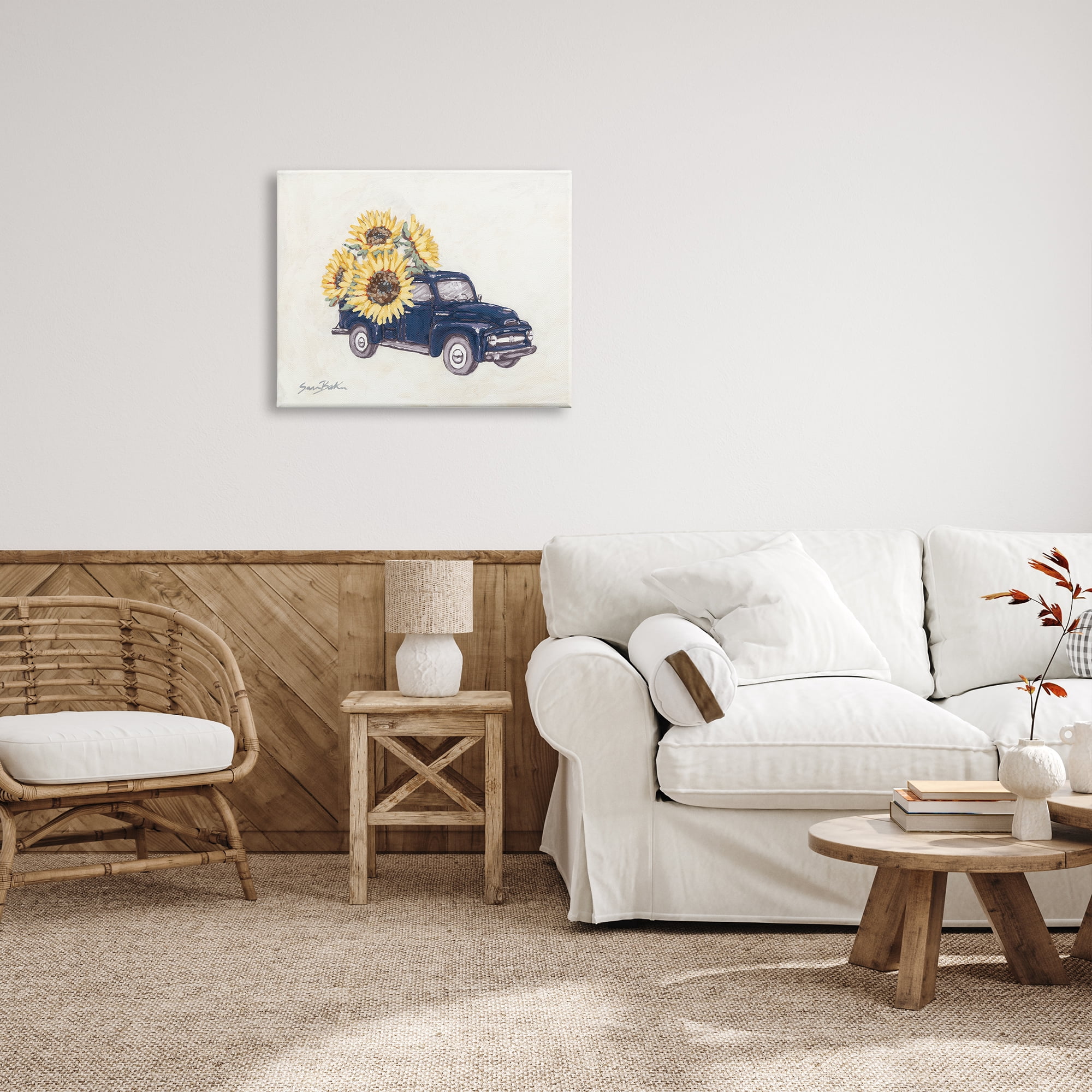 Stupell Industries Country Truck with Sunflowers Botanical & Floral Painting Gallery Wrapped Canvas Print Wall Art, 30 x 24