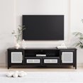 thumbnail image 2 of Farmhouse Rattan TV Stand for TVs up to 65",Boho Style Entertainment Center with Drawers & Cabinets,Modern TV Media Console Table with Gold Metal Handles for Living Room Game Room,Black, 2 of 7