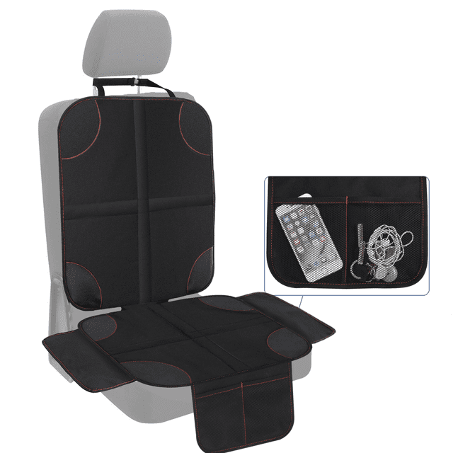Protectores de asiento de coche para asientos infantiles con funda acolchada y bolsillos organizadores, Protector de asiento trasero de coche de bebé protege la tapicería