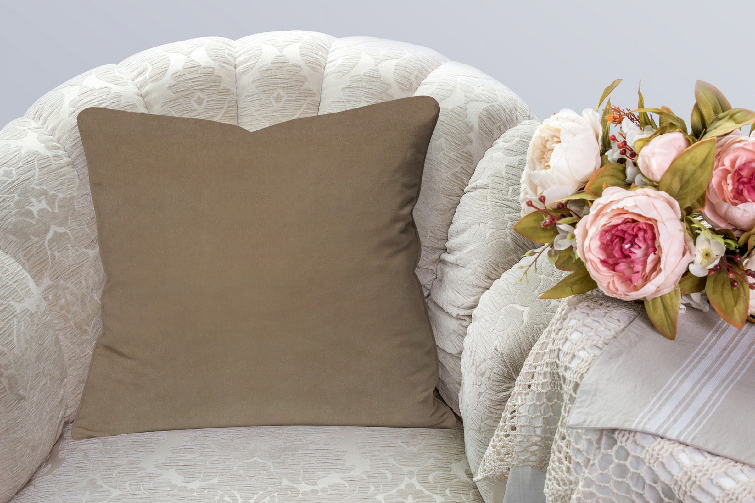 A1HC Set of 2 Luxurious Soft Velvet Throw Pillow Covers Only, 24"x24", Tan, Decorative Cushion Covers with Hidden YKK Zipper for Sofa or Bed