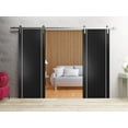 thumbnail image 3 of Sturdy Double Barn Door 60 x 96 inches with | Planum 0410 Matte Black with Frosted Glass | Stainless Steel 13FT Rail Hangers Heavy Set | Solid Panel Interior Doors, 3 of 6