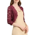 thumbnail image 4 of INSPIRE CHIC Valentine's Day Women's Shrugs Floral Lace Cardigan 3/4 Sleeves Sheer Cover Up Top M Dark Red, 4 of 7