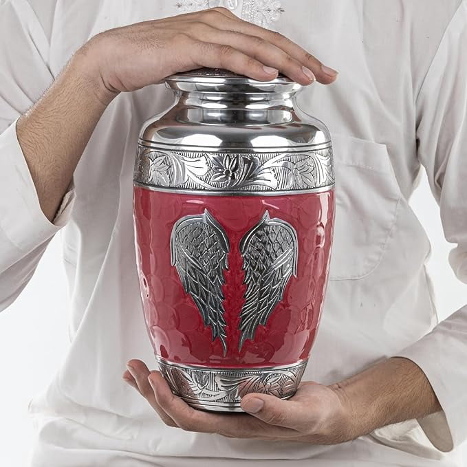 STONLIF Angel Wings Cremation Urns for Human Ashes Adult Female, Male - Decorative Urn for Home, Burial or Funeral - Cremation Urns for Women and Men - Pink, Angel Wings, large
