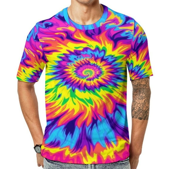 Swirl And Colorful Rainbow Tie Dye T Shirt For Men Summer Casual Round Neck Short Sleeve Tees