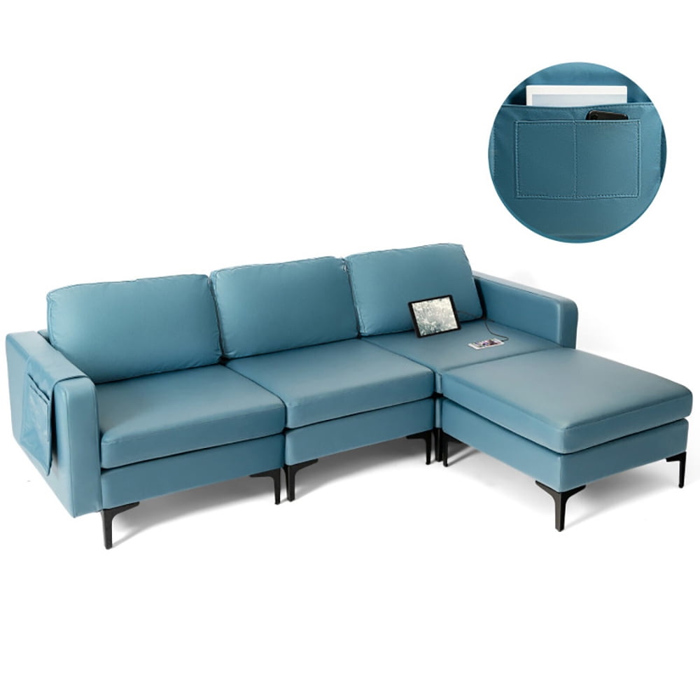 Finihen L-shaped Sectional Sofa Couch, Convertible Sectional Sofa, Modular L-shaped Sectional Sofa with Reversible Chaise and 2 USB Ports, for Living Room, Green Finihen L-shaped Sectional Sofa Couch, Convertible Sectional Sofa, Modular L-shaped Sectional Sofa with Reversible Chaise and 2 USB Ports, for Living Room, Green