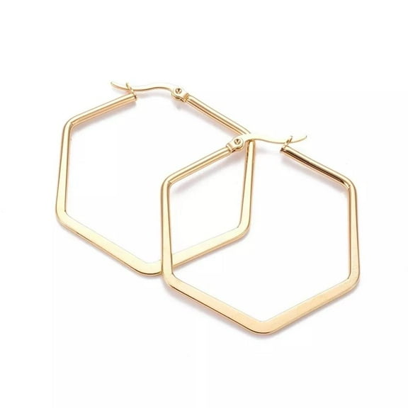 304 Stainless Steel Hoop Earrings Hexagon Gold 45.5X41X2M 0.7X1Mm P207