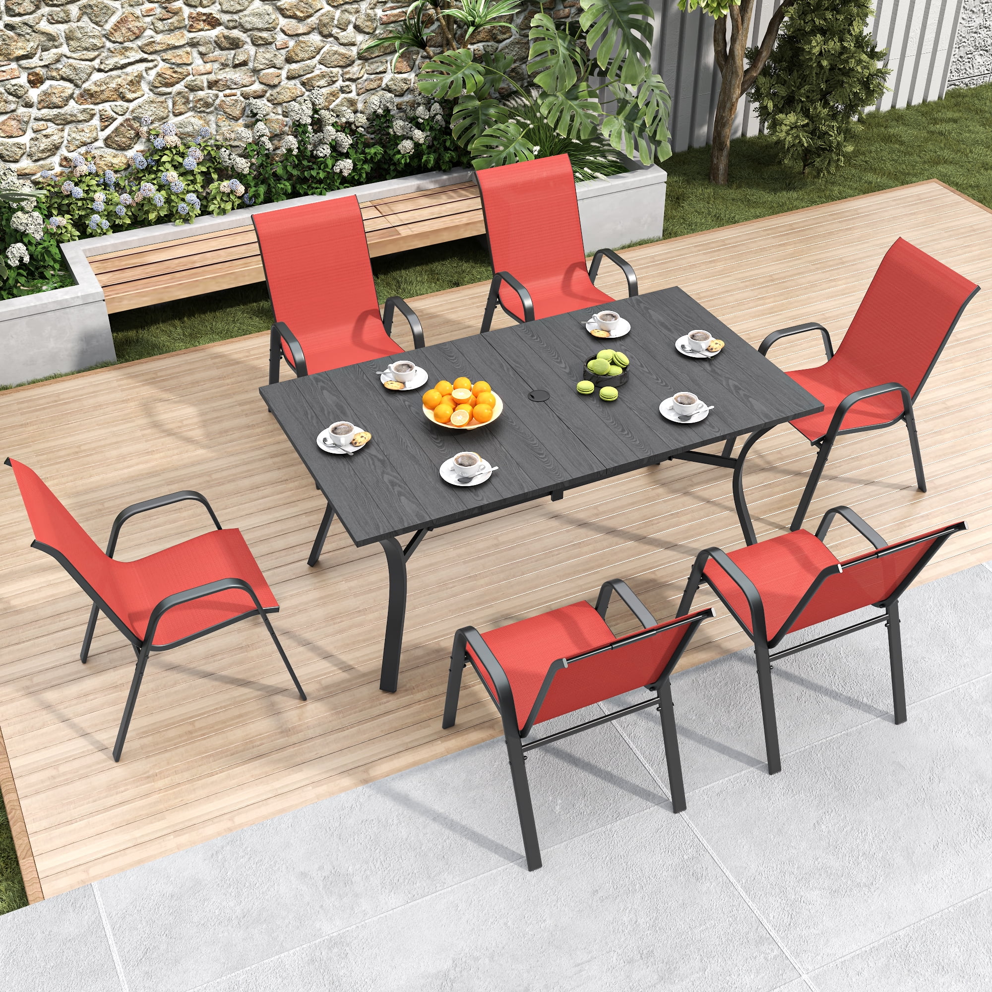 6-Piece Outdoor Dining Chairs Set, Wide Ergonomic Seat, 350 lbs Capacity per Chair, Waterproof & Rust-Resistant Teslin Fabric Metal Frame, Ideal for Patio, Garden, Banquet Hall & Commercial Use