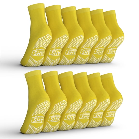 American Hospital Supply Large Yellow Dual Side Skid Resistant Socks Pack of 6
