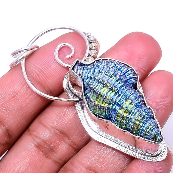 Titanium Sea Shell Designer Handmade 925 Sterling Silver Pendant 2.93" P94362032, Christmas Sale, Birthday Gift, Beautiful Jewelry For Woman