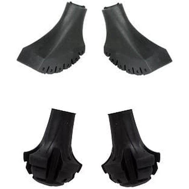 Four Pack of Extra Durable Rubber Replacement Tips (Replacement Feet/Paws/Ferrules/Caps) for Trekking Poles - Fits All Standard Hiking and Walking Poles (Round (2) & Medium Tapered (2), 4 Pack)