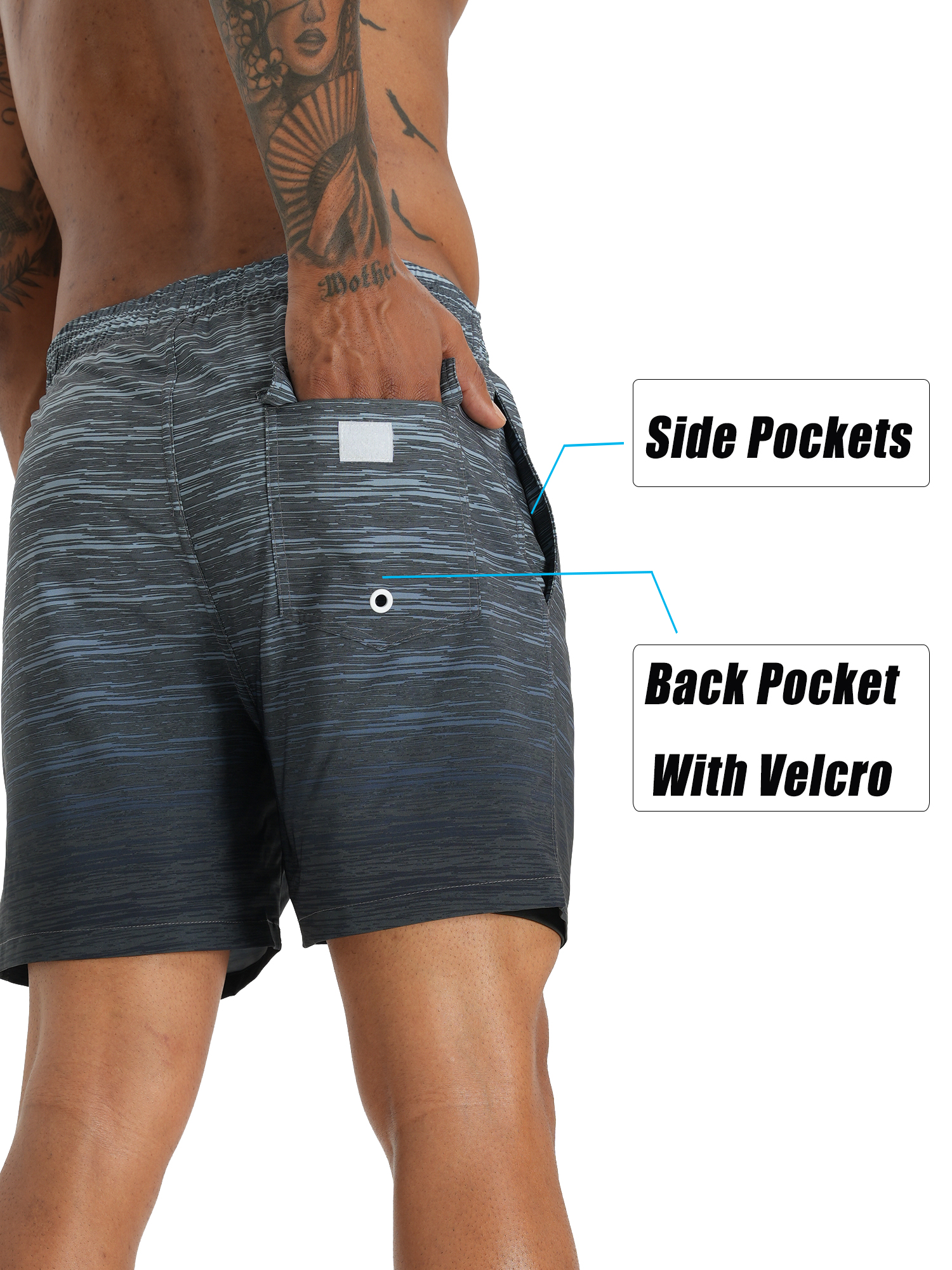 APTRO Men's Swim Trunks with Compression Liner, Gradient Gray photo 3