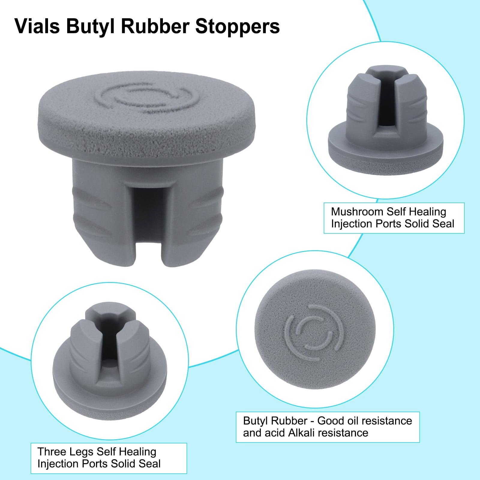 Unique Bargains Vials Rubber Stoppers Three Legs Butyl Bottle Injection 200pcs Gray