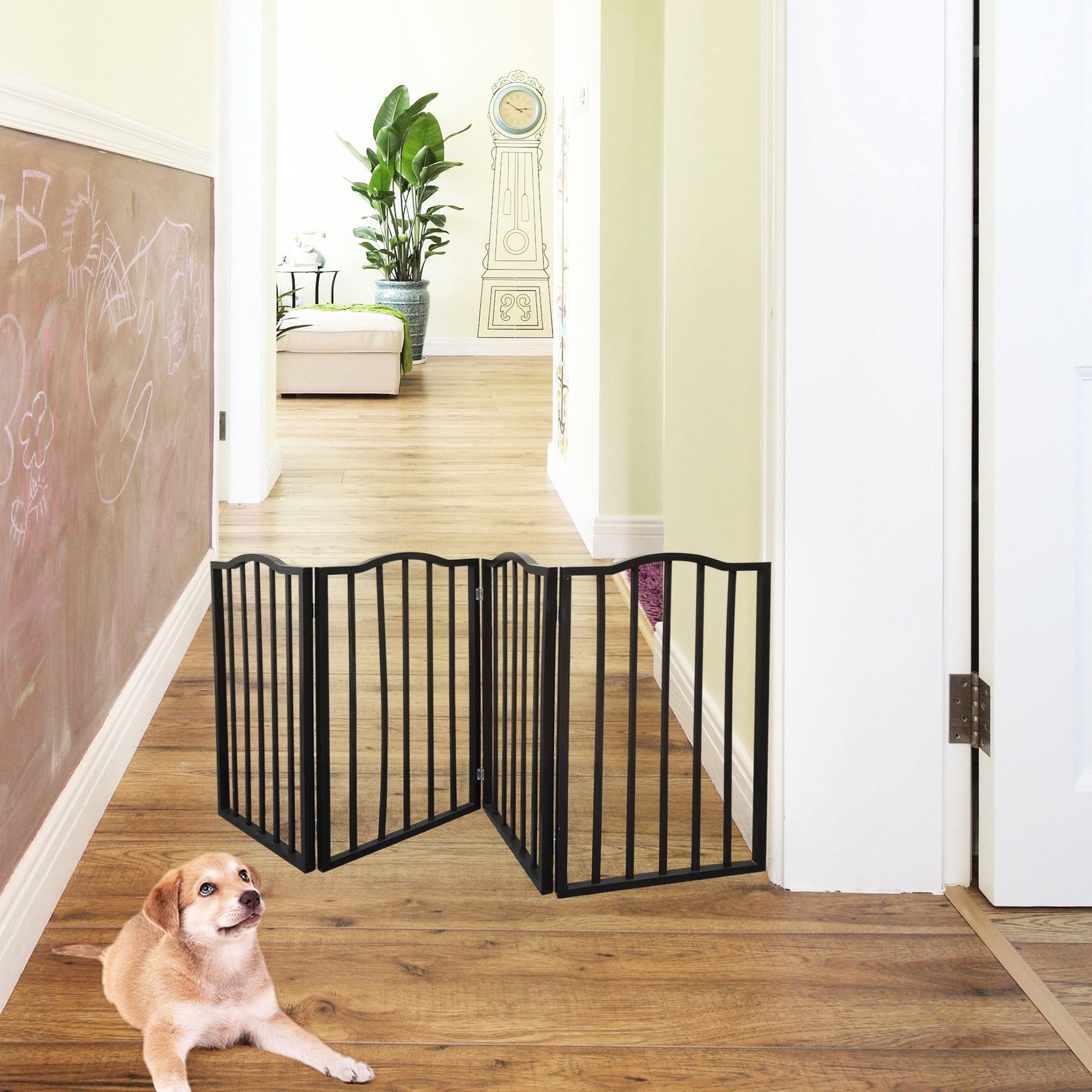 Dark Brown Arc Wooden Pet Gate - Freestanding, Foldable For Doorways, Stairs Or Home Simple To Use House Offers A Convenient Way Manage Your Pets