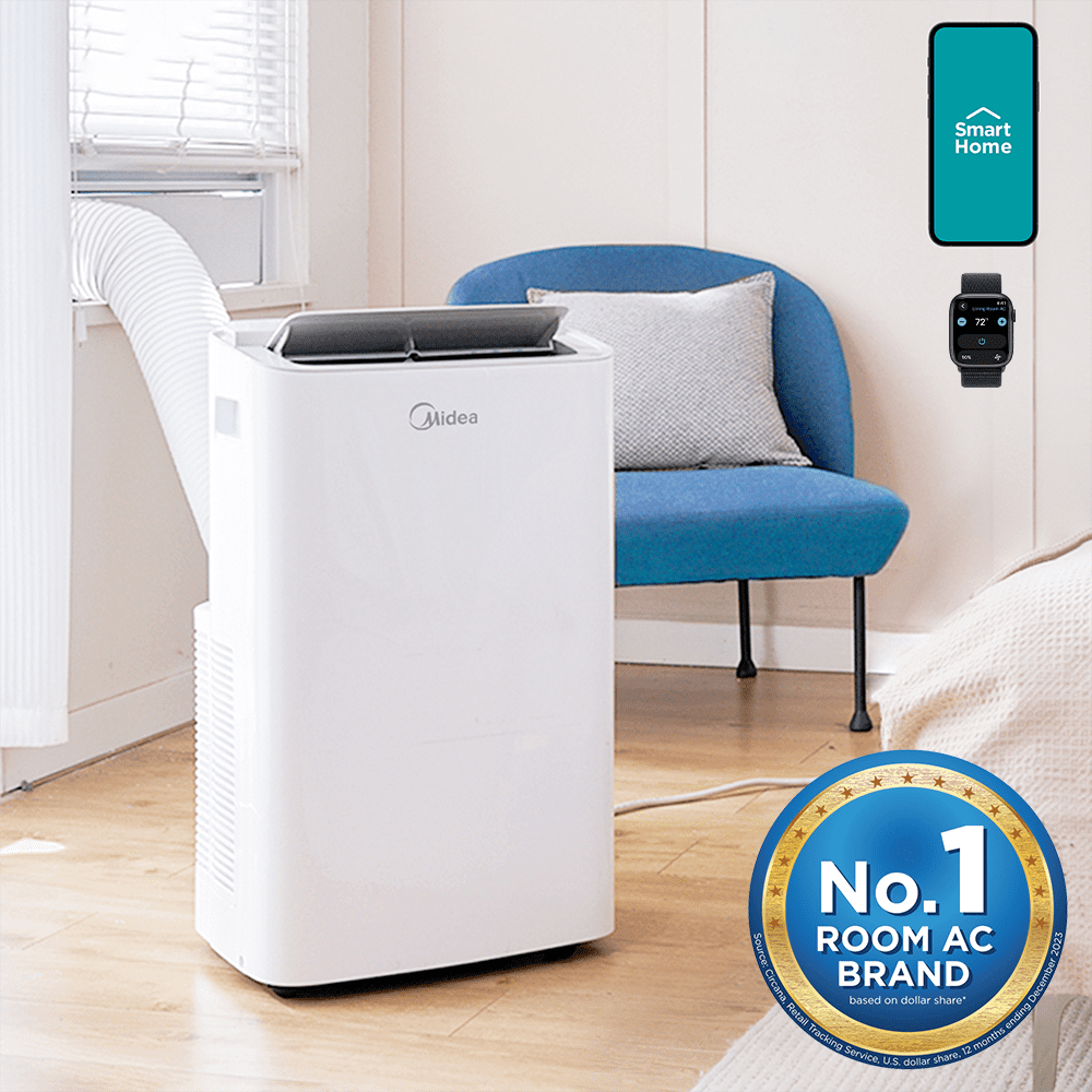Midea 8,000 BTU SmartCool Portable Air Conditioner, For spaces up to 350 Sq. Ft, White, MAP08S1XWT-S