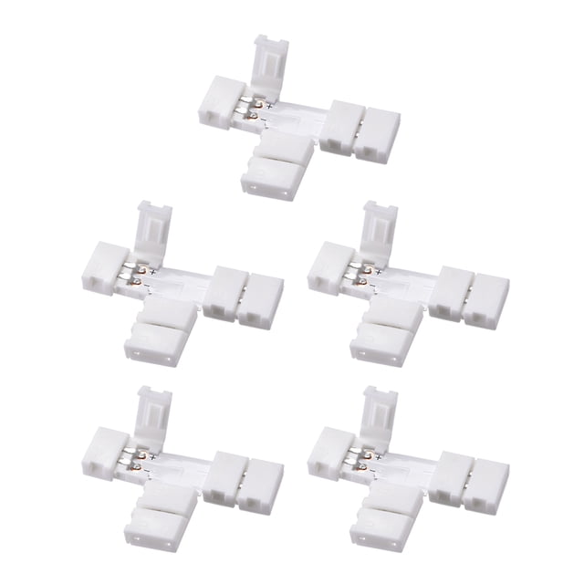 Conector de tira LED en forma de T de 8 mm 2P para luces de un solo color 3528 de 2 conductores 5 piezas