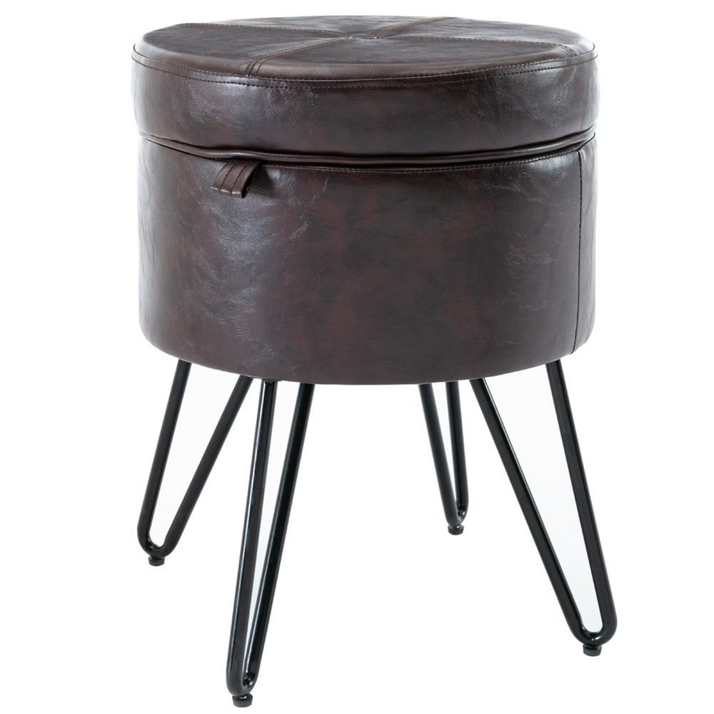 VIK Velvet Vanity Stool with Storage and Tray Mid Century Small Round
