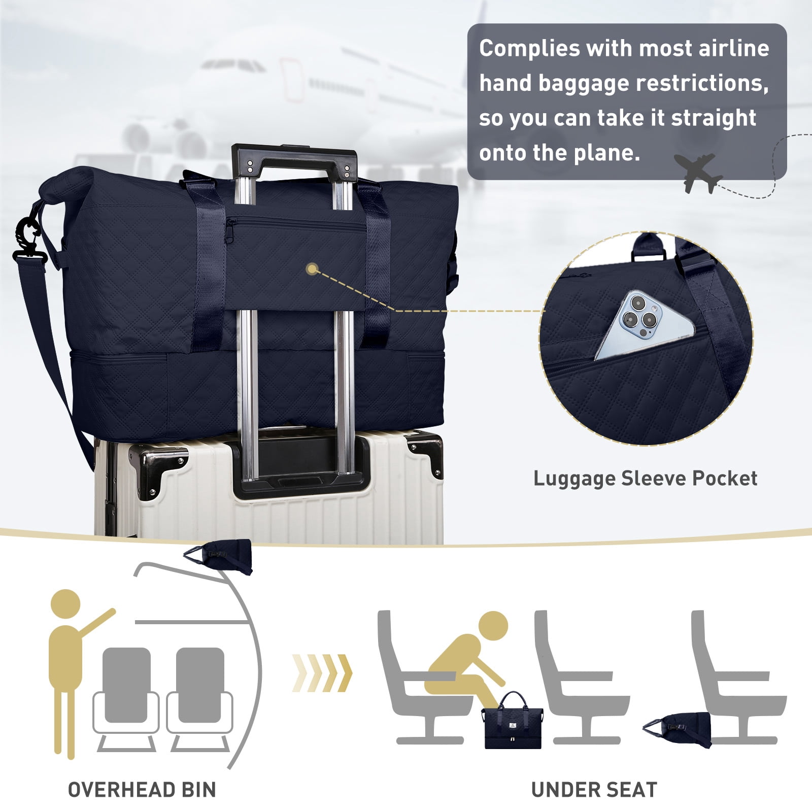 Gynky Travel Duffle Bag Weekender Bags for Women with Shoe Compartment Carry on Overnight Bag Gym Duffel Bag with Wet Pocket Hospital Bags for Labor and Delivery