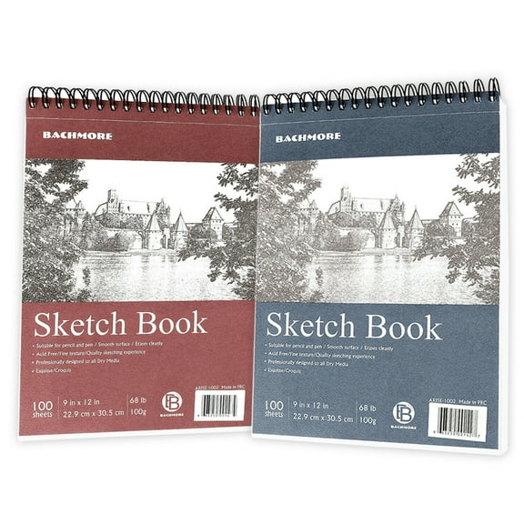 Bachmore Sketchpad 9X12 inch (68lb/100g), 100 Sheets of TOP Spiral Bound Sketch Book for Artist Pro & Amateurs | Marker Art, Colored Pencil, Charcoal for Sketching