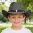 thumbnail image 2 of NOLDARES Cowboy Hats for Kids Vintage Wide Brim Felt Cowboy Hat Girls Cowgirl Hat with Belt Buckle(Grey,3-18 Y), 2 of 7