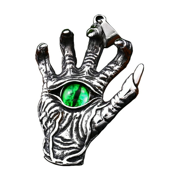 ZMY Home Stainless Steel Necklace Gothic Jewelry Long Chain Devil Eye on Skull Hand Pendant Necklaces