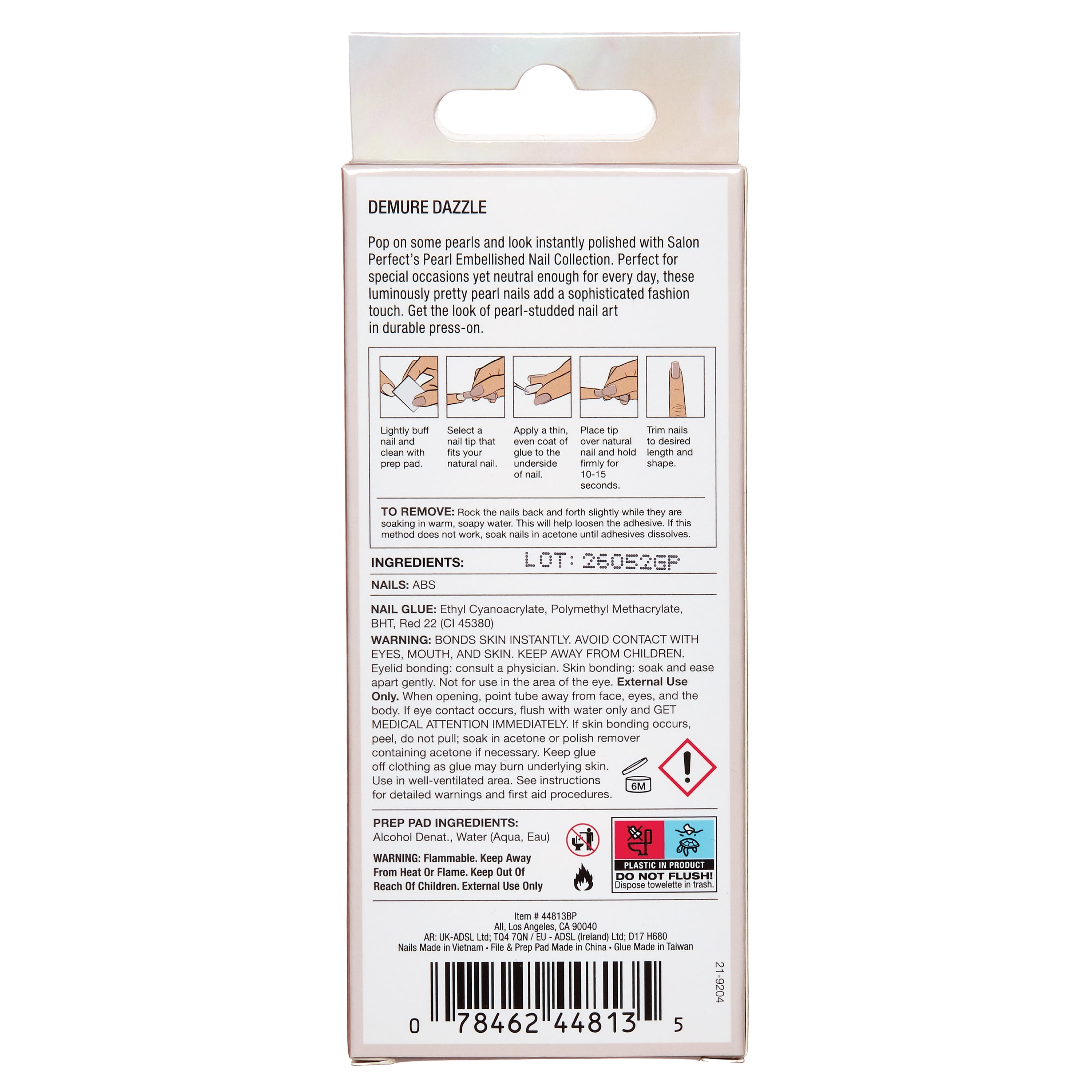 Salon Perfect Artificial Fake Press On Nails, 506 Pearl French, Medium Almond, File, Glue, and Prep Pad Included, 30 Nails