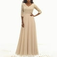 thumbnail image 2 of Gubotare Bride Groom Mother Dresses Lace Appliques Mother of the Bride Dress 3/4 Sleeves A line Tea Length Chiffon Formal Wedding Party Prom Gowns for Women,Beige XL, 2 of 6