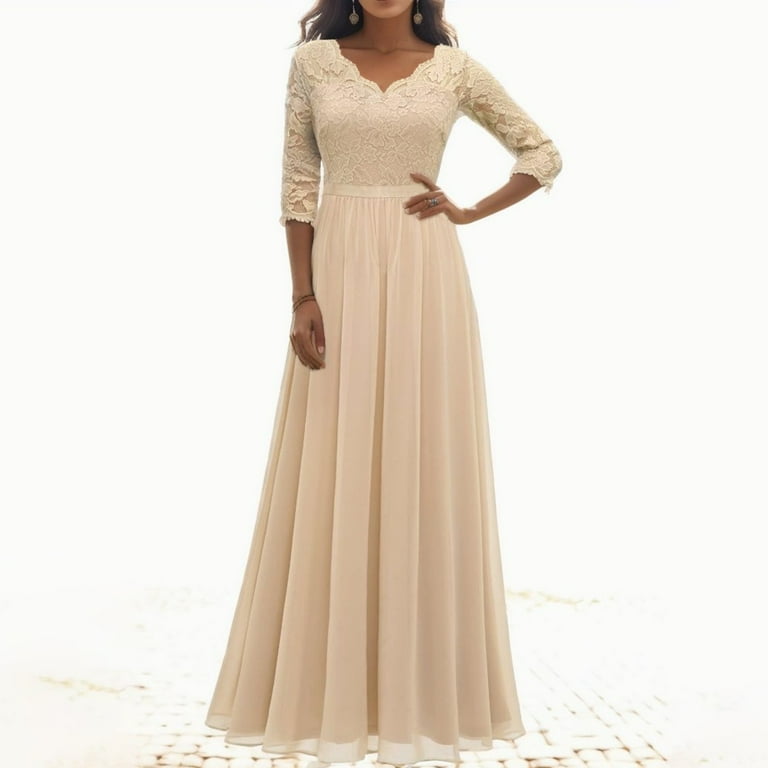 Gubotare Bride Groom Mother Dresses Lace Appliques Mother of the Bride Dress 3/4 Sleeves A line Tea Length Chiffon Formal Wedding Party Prom Gowns for Women,Beige XL - Walmart.com Gubotare Bride Groom Mother Dresses Lace Appliques Mother of the Bride Dress 3/4 Sleeves A line Tea Length Chiffon Formal Wedding Party Prom Gowns for Women,Beige XL - Walmart.com
