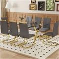 thumbnail image 3 of Modern 8-Seater Dining Table Set with Clear Glass Top and Gray PU Chairs, Gold Metal Legs, 3 of 9