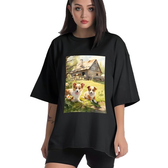 Plus Size Shirt for Women Black Tops for Women Short Sleeves Shirt for Women Puppy T Shirt Crewneck Shirt for Women XS