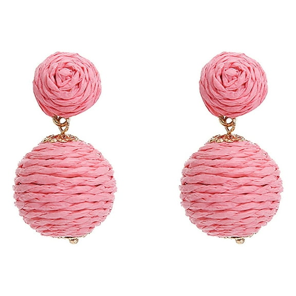 Bohemian Handwoven Raffia Dangle Earrings for Women Geometric Beach Jewelry Lightweight Summer Accessories
