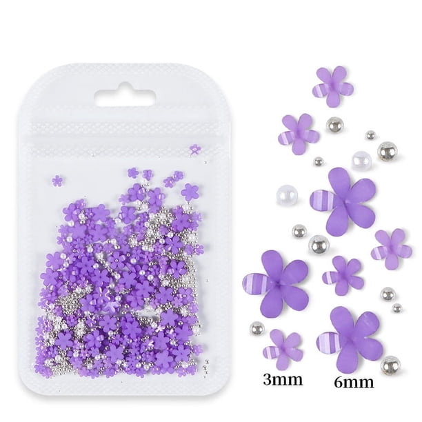 Bolsa de joyería con flores de cinco pétalos para decoración de uñas Joyería de flores acrílicas blancas y rosas con cuentas de oro y plata Flor de resina