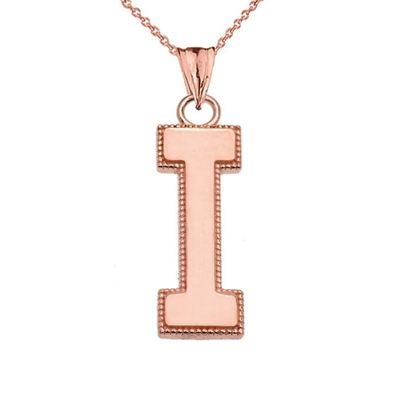 PERSONALIZED ROSE GOLD MILGRAIN INITIAL PENDANT NECKLACE : 14K Pendant with 22" chain