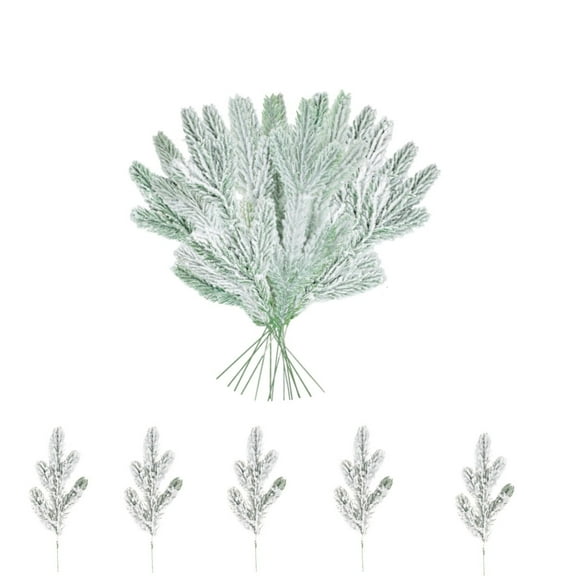 Christmas Tree Picks,QZS Christmas Frosted Pine Branches,Artificial Cedar Sprig,pPack of 24 Artificial Snow Branches for Crafts,Wreaths