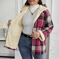 thumbnail image 5 of Nokdvo Womens Winter Jacket Flannel Fleece Lined Plaid Shacket Casual Long Sleeve Full Zip Sherpa Hooded Jacket Winter Warm Cozy Coat with Pockets Hot Pink L, 5 of 5