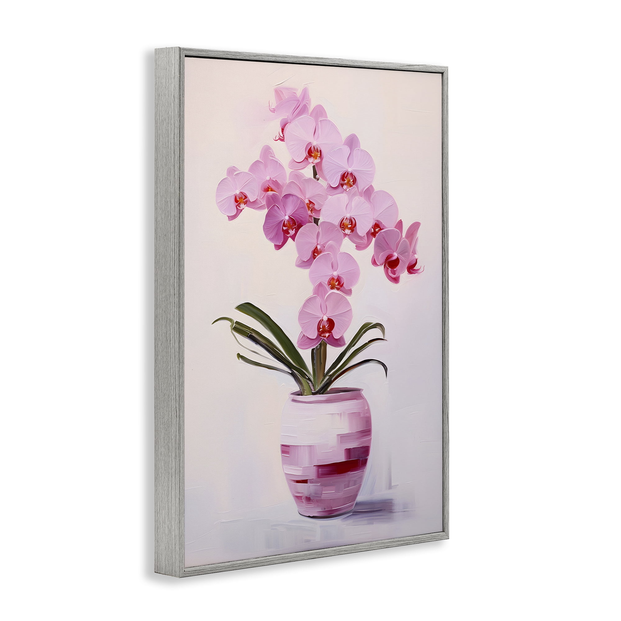 Stupell Industries Rosy Pink Orchid Botanical & Floral Painting Gray Framed Art Print Wall Art, 12 x 18