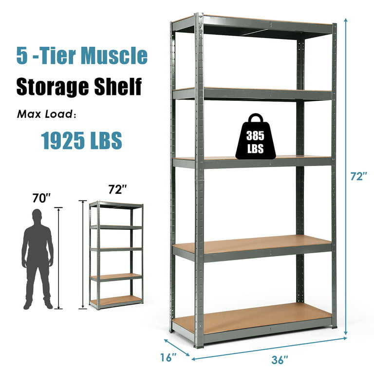 Costway 72 Heavy Duty Storage Shelf Steel Metal Garage Rack 5 Level Adjustable Shelves