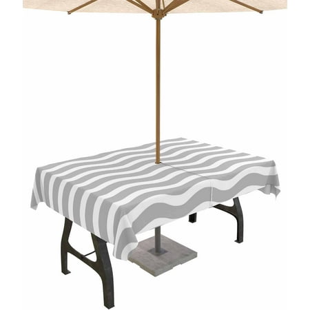 

Outdoor Tablecloth with Umbrella Hole and Zipper 60 x 120 Inch Gray and White Water Ripple Striped Table Cover for Rectangular Tables Waterproof Tabletop Collection for Patio Garden Picnic Camping