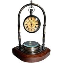 Personalized Victorian Brass Desk Clock with Integrated Working Compass - Vintage Tabletop Nautical Timepiece for Home/Office Decor, Gift for Men for Her