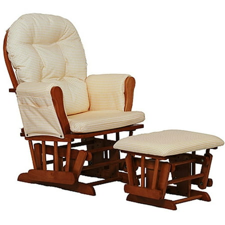 Stork Craft Custom Hoop Glider & Ottoman-Color:Yellow Gingham Cushions,Finish:Oak Finish